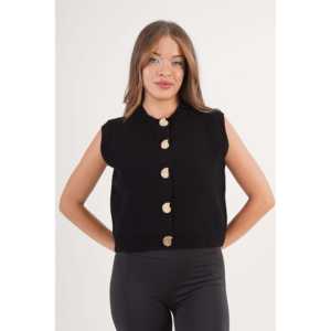 Chaleco Negro de Punto sin Mangas con Botones de Caracol, Ropa Exterior para Mujer - Product Image 5