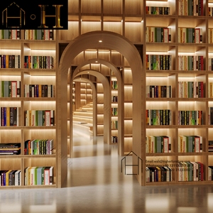 Estantería de madera de diseño moderno y grande personalizada para exhibir muebles de biblioteca de escuela y hotel - Product Image 3