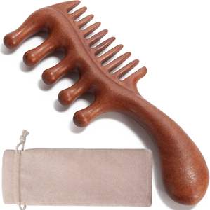 Masseur de cuir chevelu en bois de santal personnalisable, peigne Gua Sha, outil de massage de la tête - Product Image 1