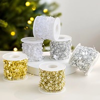Guirlande de Noël en perles 20m, en plastique réutilisable, or, argent, blanc, chaîne de perles métalliques, pour toile de fond de mariage, fête festive