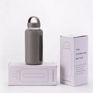 ग्लास गिलास गिलास पानी की बोतल सिलिकॉन सुरक्षात्मक आस्तीन के साथ संभाल और ढक्कन-BPA मुक्त