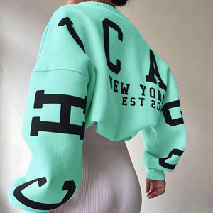 Felpa Oversize Personalizzata in Cotone 400gsm, Stile Streetwear Y2k con Stampa in Rilievo, Felpa con Cappuccio da Donna <span class=keywords><strong>Chicago</strong></span> - Product Image 1