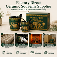 Ensemble de tasses en céramique souvenirs d'Afrique du Sud, motif mosaïque de fleurs Protea, pour tasse à café avec cuillère et boîte, personnalisation OEM ODM, vente en gros