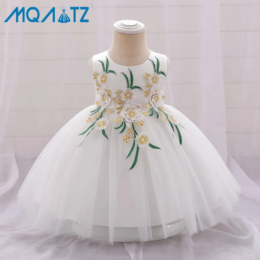 MQATZ Embroidery White Children's High-end Bow Puffy Party Flower Girls Dresses For Weeding Vestido L2182xz