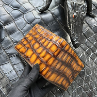 RCO26 dompet kulit buaya asli 100% pria, dompet kulit buaya lipat ganda untuk pria
