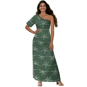Vestido de Verano Floral Exclusivo Personalizado Polinesio Lavable de Manga Corta Maxi con Hombros Descubiertos y Abertura para Mujer al por Mayor - Product Image 4