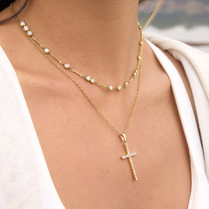 Collar de Acero de Titanio con Cruz de Circonio, Colgante Geométrico para Mujer, Joyería para Uso Diario - Product Image 3
