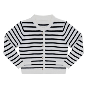 Maglione <span class=keywords><strong>cardigan</strong></span> a righe bianche e nere classico casual <span class=keywords><strong>cardigan</strong></span> da donna - Product Image 3