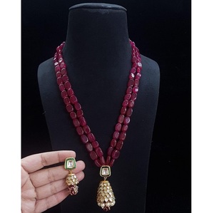Traditional <b>Indian</b> Wedding <b>Jewellery</b> Set Long 2 Layer Necklace with Matching Earrings Silver Plated Bridal <b>Jewellery</b> - Product Image 1