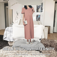 [Belle Maison] Pyjama de maternité et d'allaitement en coton, col uni, manches courtes, ouverture frontale, combinaison une pièce
