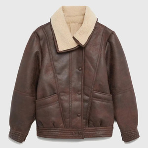 Chaqueta de Lana Marrón Desgastada para Mujer The Icon by Gilani, Estilo Piloto Vintage con Cuello de Borrego - Product Image 5