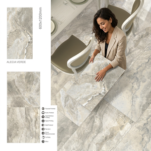 Azulejos de porcelana con aspecto de mármol crema beige Alecia, 600x1200mm, brillantes y esmaltados, para proyectos. - Product Image 3
