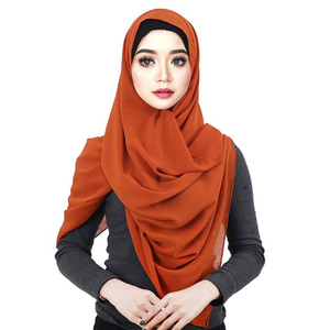 Nuovo Design Malaysia Chiffon Hijab musulmano da donna in puro colore sciarpa arriccia - Product Image 5