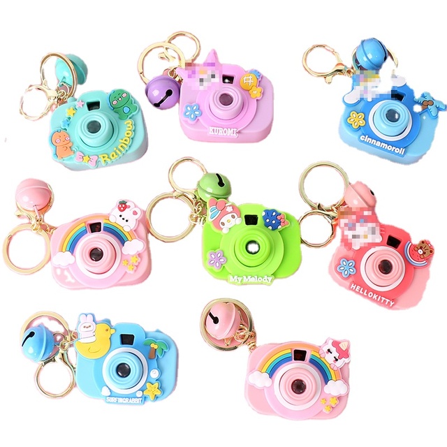 Wholesale cartoon simulation projector camera keychains light up projector toys girls backpack keychain pendants
