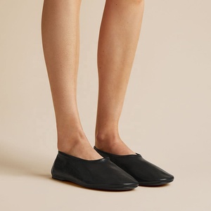 Ballerina classica bianca nera con un alto Vamp pantofole di lusso per le donne in vera pelle <span class=keywords><strong>ballerine</strong></span> di copertura scarpe per le signore - Product Image 4