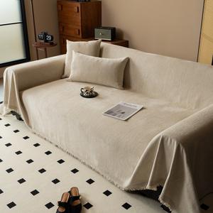 Funda de Sofá de Chenilla, Cubre Sofá Completo, Color Blanco Hueso, Cierre Elástico, Sofá Modular, Duradera, para Todas las Estaciones, Color Sólido, Estilo Clásico Chino - Product Image 1