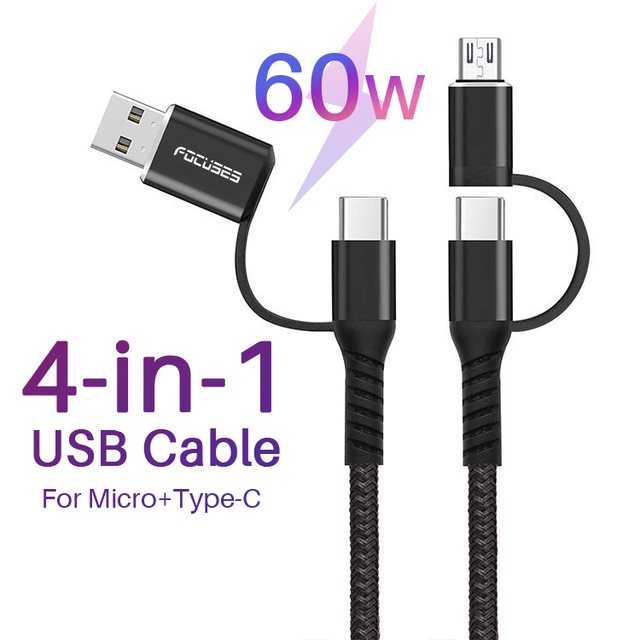 Multi USB Type-C & Micro USB 3A Fast Charger Cable for S20/iOS Phones with Data Transfer