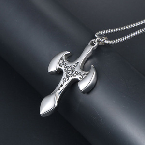 <b>Cross</b> Necklace Stainless Steel Pendant With Floral Pattern Men's Hip Hop Jewelry SP729 - Product Image 4