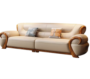 Canapé d'angle moderne de style européen en cuir véritable Beno haut de gamme pour villa, ensemble de salon de luxe en bois massif - Product Image 2