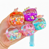 Nouveau porte-clés lumineux en plastique, mignon, en forme de citrouille, avec liquide flottant et sable mouvant lumineux, cadeau