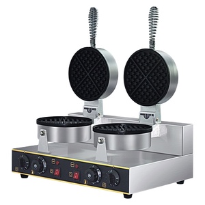 Gaufrier professionnel double tête rotatif en acier inoxydable antiadhésif pour la préparation de gaufres aux œufs, idéal pour les commerces de snacks et les restaurants. - Product Image 1