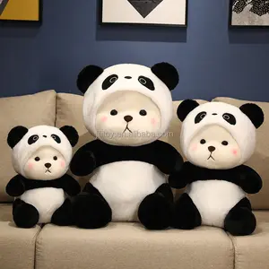 Grosir mainan boneka panda dengan pakaian kustom boneka hewan panda mainan mewah beruang panda lembut