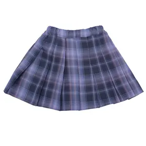 Fashion summer high waist pleated skirt school uniform design with leggings purple plaid
