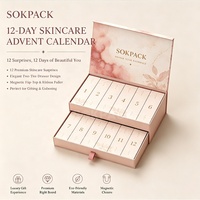 Coffret Cadeau Calendrier de l'Avent Personnalisé 12 Jours pour Soins de la Peau, Emballage à Deux Niveaux avec Tiroir, Couvercle Magnétique et Ruban de Tirage pour Cosmétiques
