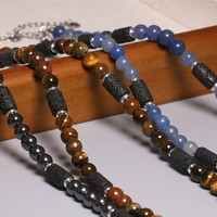 Collier tendance en pierre naturelle œil de tigre, ensemble de colliers en acier inoxydable étanche pour hommes