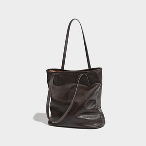 Vente directe d'usine sac fourre-tout en cuir marron foncé avec conception à double sangle, sac simple pour femme de grande capacité - Product Image 4