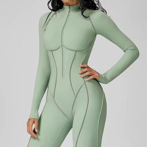 Combinaison de sport une pièce personnalisée pour femme, dos nu, avec fermeture éclair frontale, respirante, pour la gym, le fitness et le yoga - Product Image 2