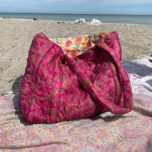Bolso Tote de Algodón Extra Grande con Estampado Floral del Fabricante Bolsos de Hombro Hechos a Mano para Vacaciones en la Playa de Hawái - Product Image 1