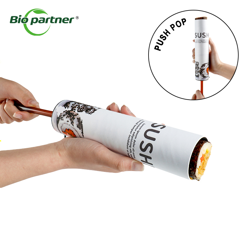 Disposable Biodegradable Push Pop Sushi Cardboard Cylinder Box With Sauce Bottle For Bread & Pizza Rolls