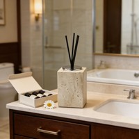 Bouteille diffuseur carrée en résine de travertin naturel avec couvercle en acier inoxydable, vide, pour huiles essentielles - Vente en gros