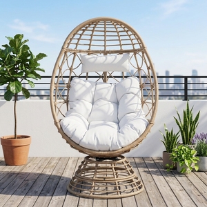 Poltrona a uovo girevole di tendenza, resistente, per esterni, da giardino, a forma di <span class=keywords><strong>nido</strong></span> d'uccello, in vimini, sospesa, rotonda, reclinabile in rattan - Product Image 3