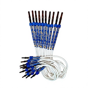 Tuyau à chicha authentique Khalil Maamoon en laiton traditionnel - Tuyau à chicha de style arabe fait main de qualité supérieure avec embout en bois et design calligraphique - Product Image 4