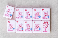 Prêt à expédier : Ensemble de Mahjong américain de luxe Leti, style cowgirl moderne, en acrylique, 160 tuiles, 4 joueurs, pour hommes