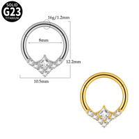 Anneau de nez, boucle d'oreille et anneau de lèvre sans soudure en titane F136 G23, avec zircon géométrique exquis (carré et rond), bijoux de piercing tendance