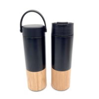 Thermos portable ergonomique en acier inoxydable, mug isotherme sans BPA avec coque en bambou