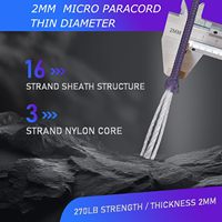 Cordon de parachute tactique micro-paracorde 2 mm 270 LB, durable, pour la survie, le camping, la fabrication de bracelets DIY, la pêche, les cordons de sécurité et les cordes de tente