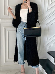 Knit Puff Sleeve Knitwear Maxi Designer Mohair Coat Custom Long Sweaters Women <strong>Cardigan</strong> Design Sweater - Product Image 5