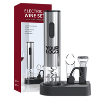 Tire-bouchon électrique professionnel en acier inoxydable avec logo personnalisé, ensemble d'ouvre-bouteilles à vin