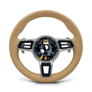 Volante de Cuero Beige Albaricoque sin Botones para Porsche 92A Cayenne 95B Macan 911 991.2 Carrera 982 718 Boxster Cayman - Product Image 1