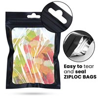 Bolsas de Mylar Resellables, Transparentes con Ventana Frontal, Negras Mate, a Prueba de Olores, para Almacenamiento de Alimentos