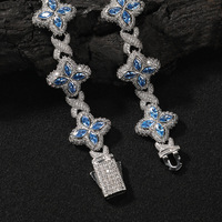 Bracelet chaîne cubaine Hip-hop Unlimited à quatre trèfles et 8 caractères, en alliage plaqué or rose avec strass en cristal