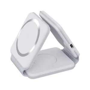 3 in 1 접이식 무선 충전기 iPhone 15/14/Max/13 Apple Watch AirPods Pro와 호환되는 마그네틱 고속 무선 충전 패드