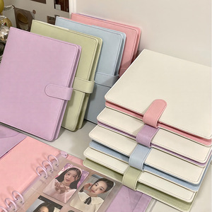 Couverture de cahier A5 <span class=keywords><strong>macaron</strong></span> avec manches en cuir PU Photocard Classeur à reliure à feuilles mobiles - Product Image 2