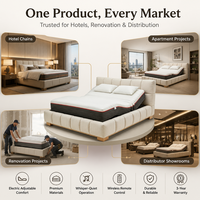 Lit d'hôtel intelligent de luxe avec cadre réglable, matelas en mousse, taille King, relevage tête et pieds pour projets hôteliers, OEM ODM personnalisé