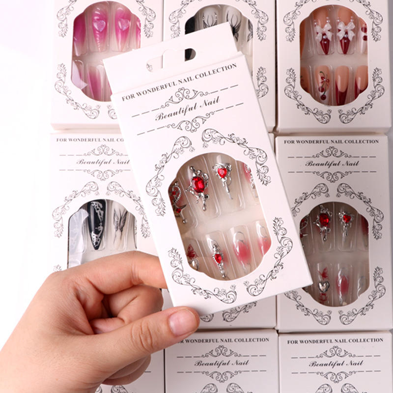 TSZS Wholesale Cheap Press on Nails High Quality Stiletto Bow Cherry Punk Style Tip Nails Manicure Acrylic Stick on Nails