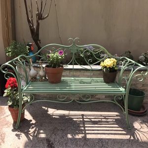 Banc <span class=keywords><strong>en</strong></span> <span class=keywords><strong>fer</strong></span> <span class=keywords><strong>forgé</strong></span> blanc avec accoudoirs, style europé<span class=keywords><strong>en</strong></span>, pour villa, cour, café, balcon, <span class=keywords><strong>jardin</strong></span> extérieur, mobilier d'extérieur - Product Image 3